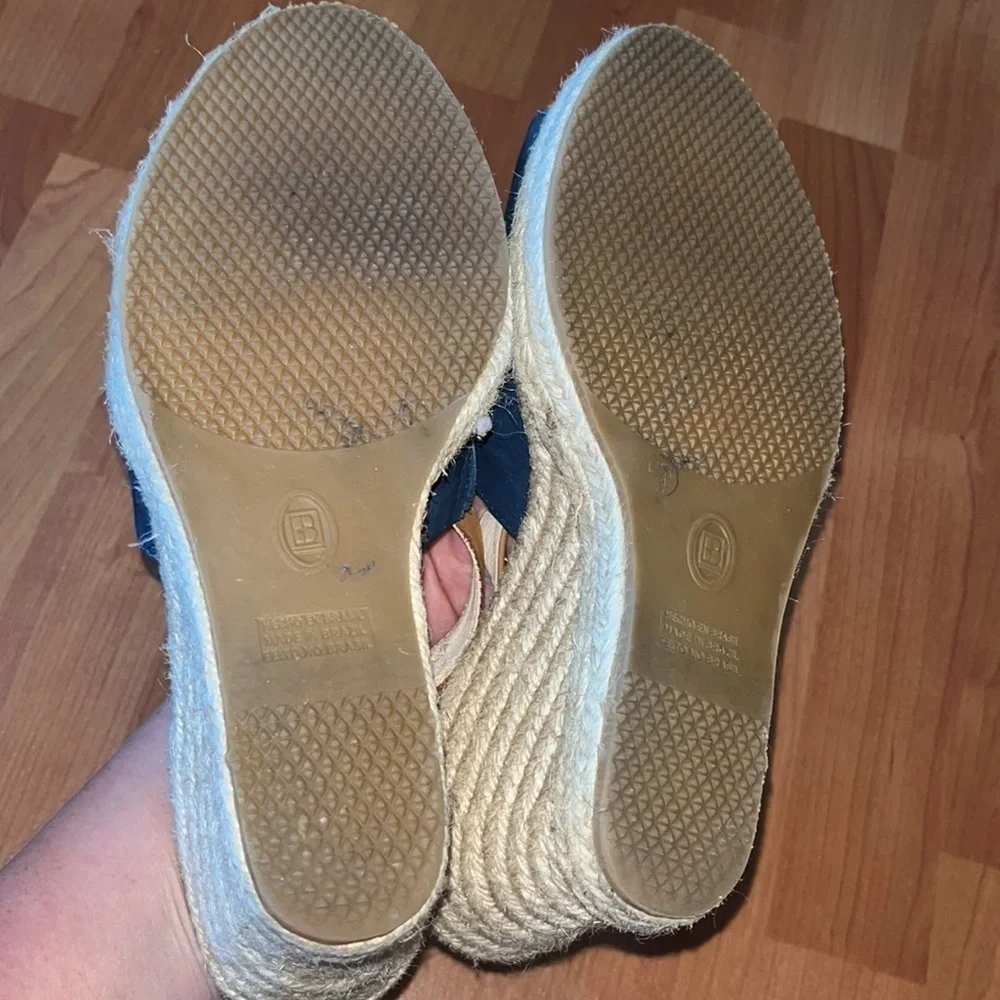 Chocolat Blu women’s navy blue and brown suede espadrilles Size 41 US 11